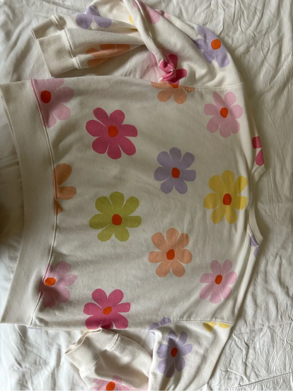 Old Navy Cream Sweatshirt with Pink, Yellow, Peach & Lavender Floral Print